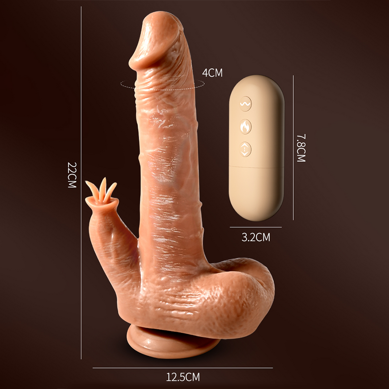 Realistic thrusting vibrator with heat and remote