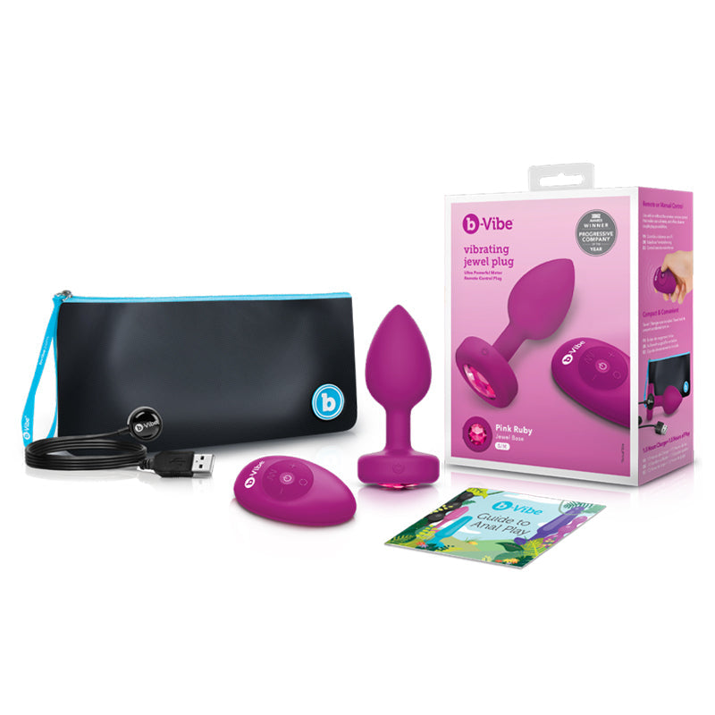 b-Vibe Vibrating Jewel Rechargeable Remote-Controlled Anal Plug with Gem Base Pink Ruby Small/Medium