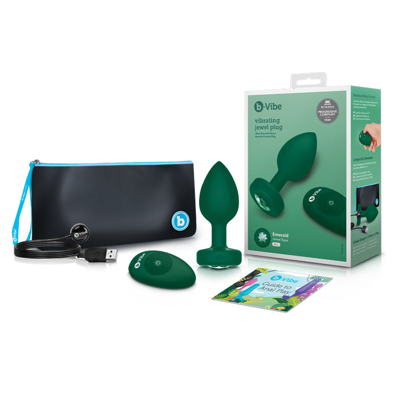 b-Vibe Vibrating Jewel Rechargeable Remote-Controlled Anal Plug with Gem Base Emerald Medium/Large