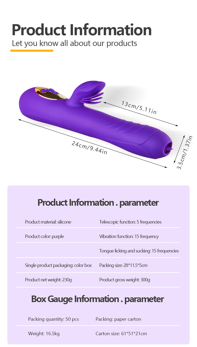 Thrusting rabbit vibrator with licking tip