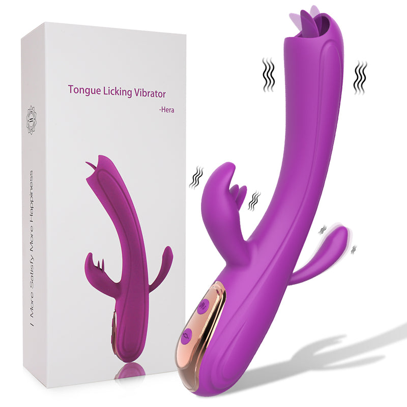 Triple-action rabbit vibrator with licking tongue