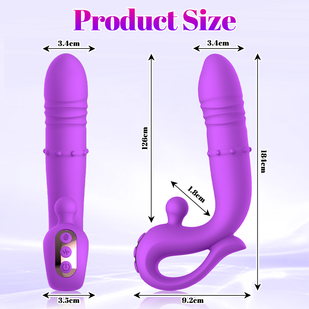 Thrusting G-spot vibrator with clitoral tip