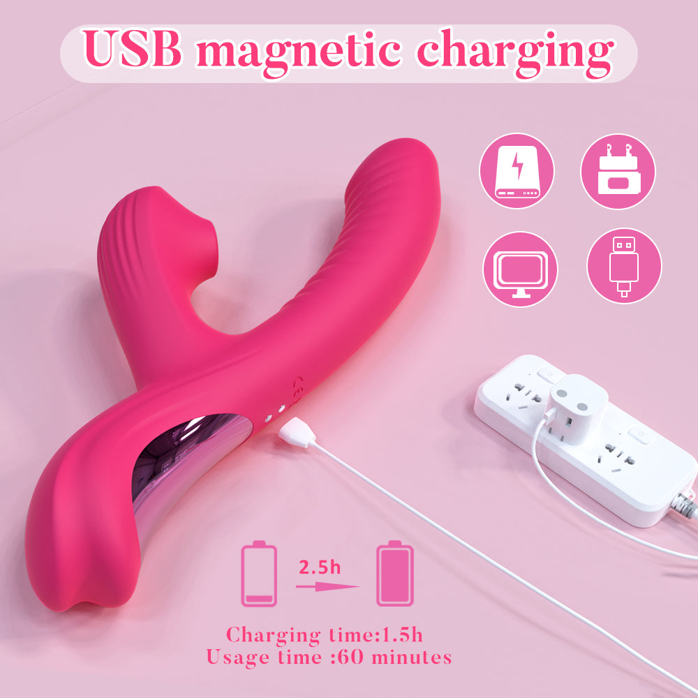 Rabbit vibrator with suction and wiggling tip