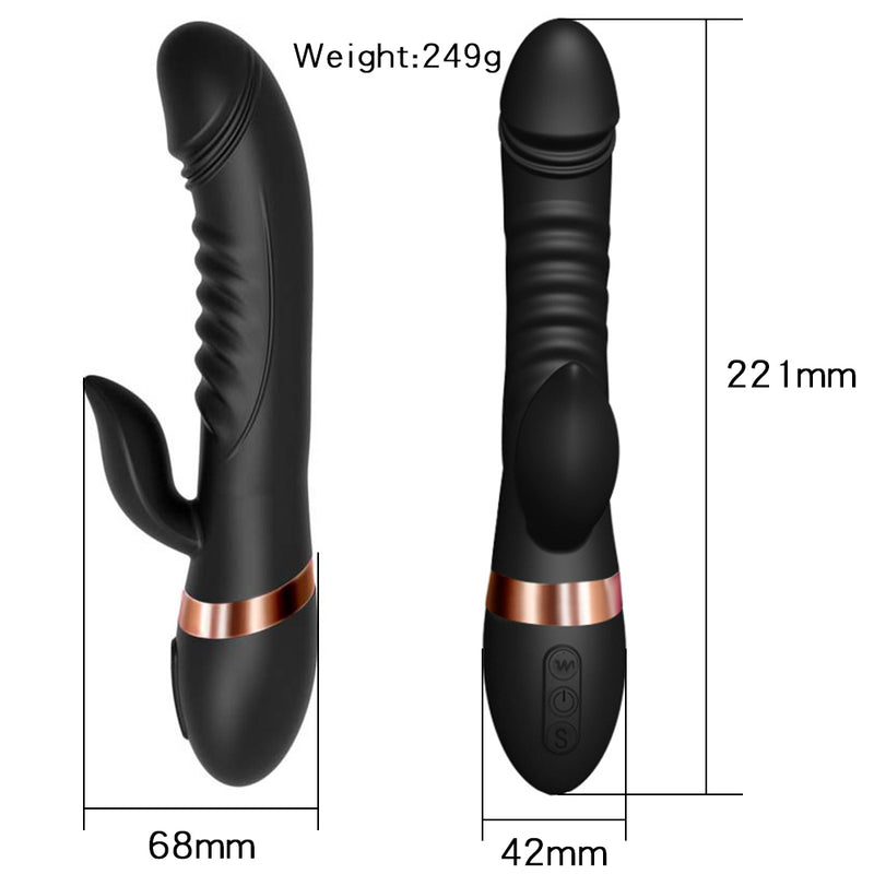 Rabbit vibrator with dual stimulation and heating