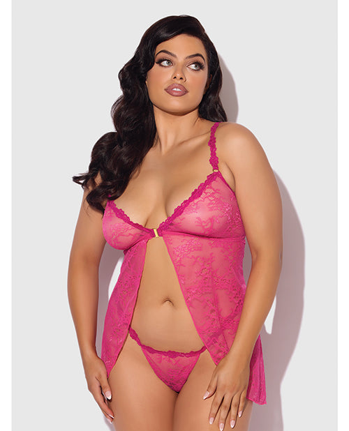 Yvone Lace Babydoll w/Front Closure & G-String 2 pc Set - Pink