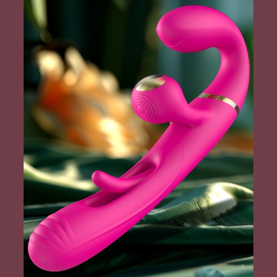 Triple-action rabbit vibrator with flapping tip